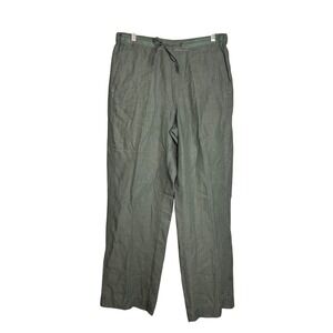 Orvis Womens Linen Wide Leg Pants Size M Pull On Olive‎ Green Casual Trousers